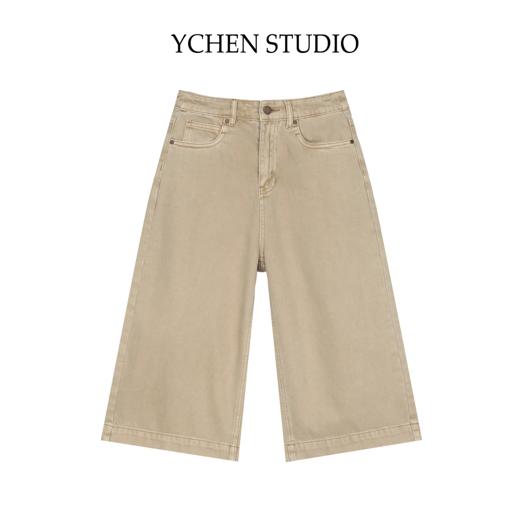YCS【迷踪七分趣】卡其色直筒七分牛仔裤夏季宽松美式阔腿中裤K5524