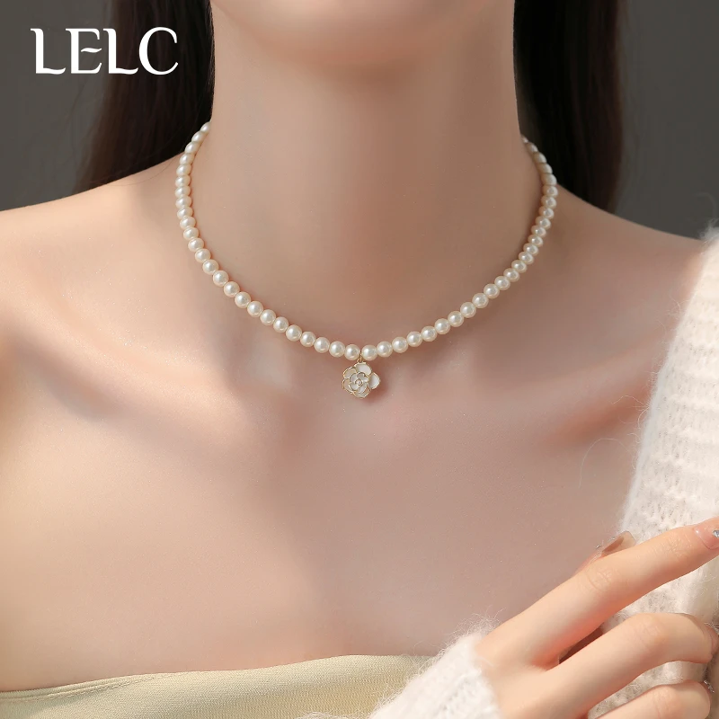 非金属仿珍珠项链 山茶花珍珠项链女法式气质锁骨链轻奢小众颈链