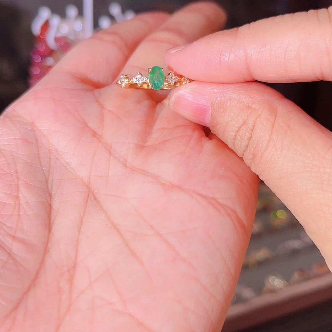 祖母绿戒指银S925镶嵌