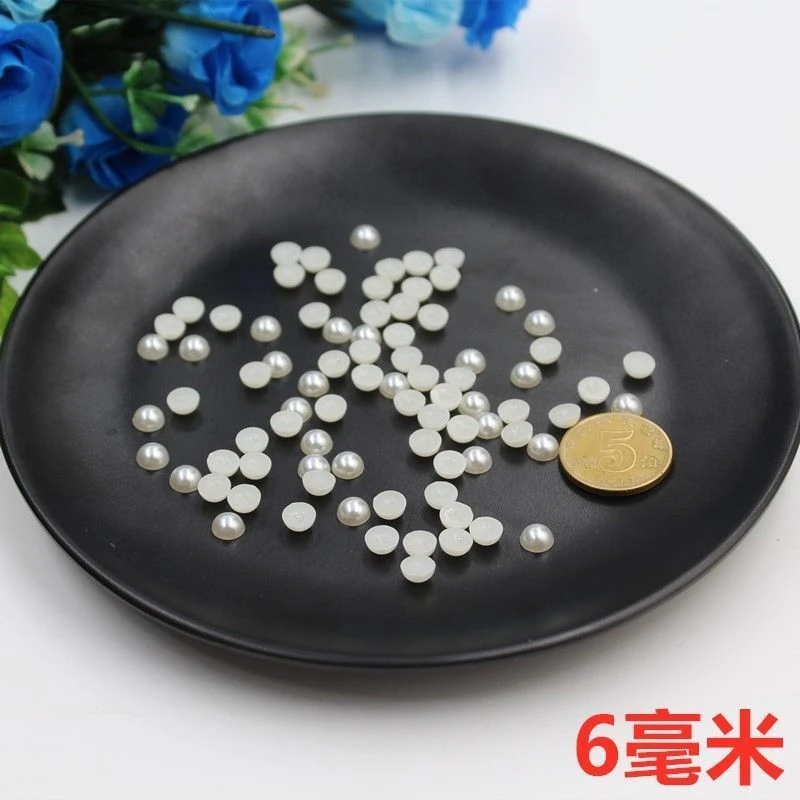 【迎春手工专属】6mm半面仿珍珠圆形米白色贴片手工蝴蝶结发饰配件