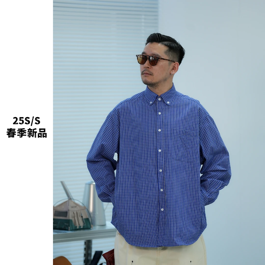 25SS日系复古文艺格子衬衫春夏宽松经典格纹衬衣休闲cityboy潮流