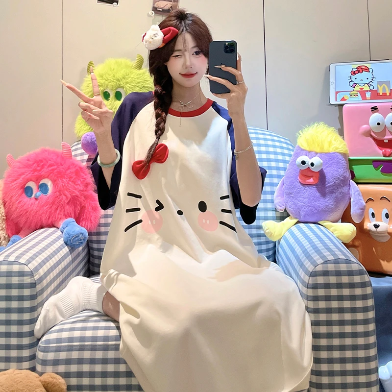 Hellokitty睡裙女夏季纯棉短袖可爱凯蒂猫睡衣小个子可外穿家居服