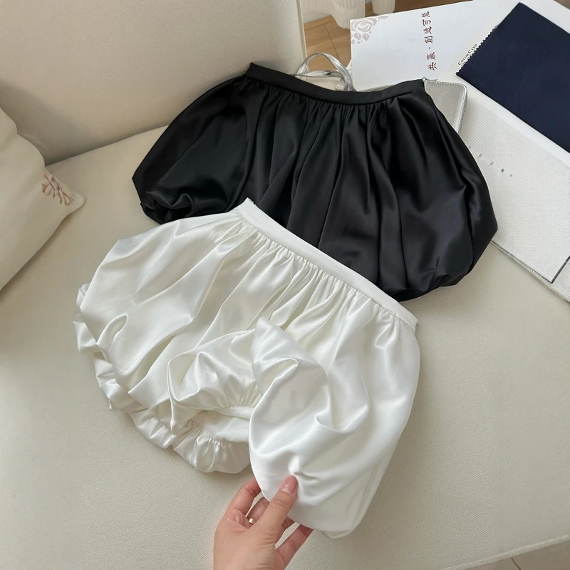 高级感缎面a字短裙女夏季松紧腰仙女半身裙小个子公主蓬蓬花苞裙