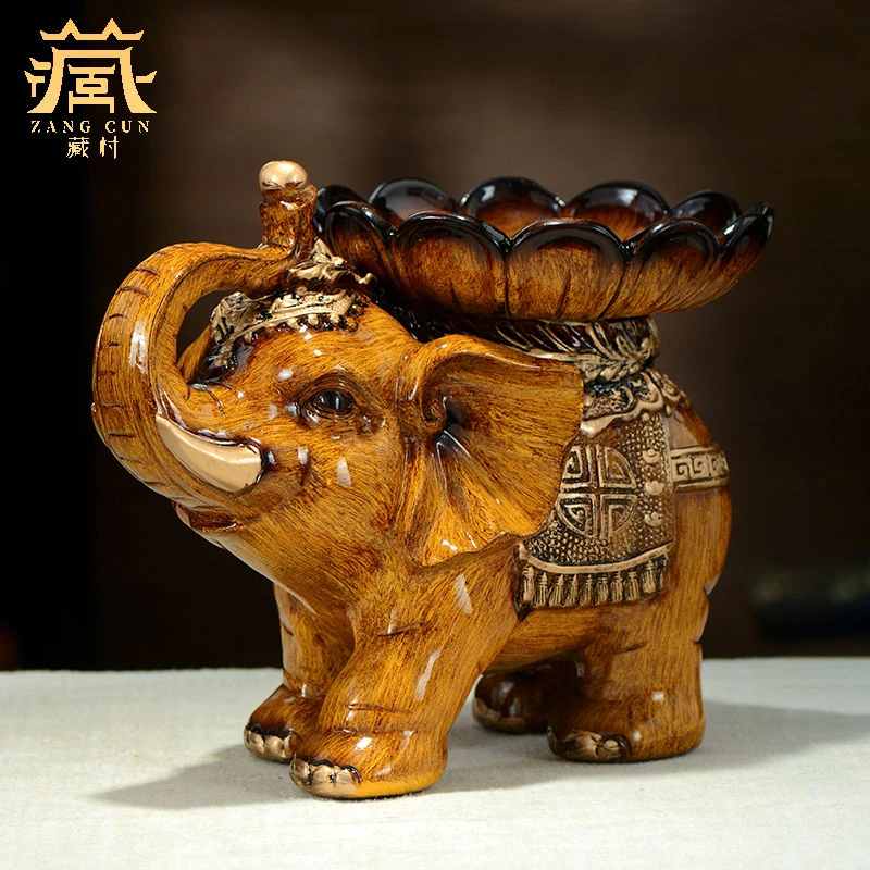 藏村复古树脂吉象干果糖果盘创意客厅茶几水果盘玄关招财装饰摆件