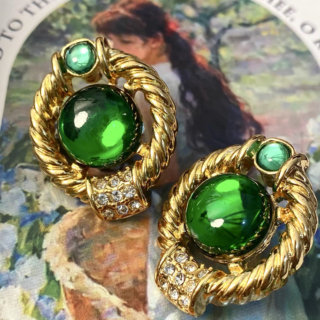 铜合金琉璃耳饰 「碧珏」复古琉璃耳环宫廷风绿色轻奢vintage耳饰