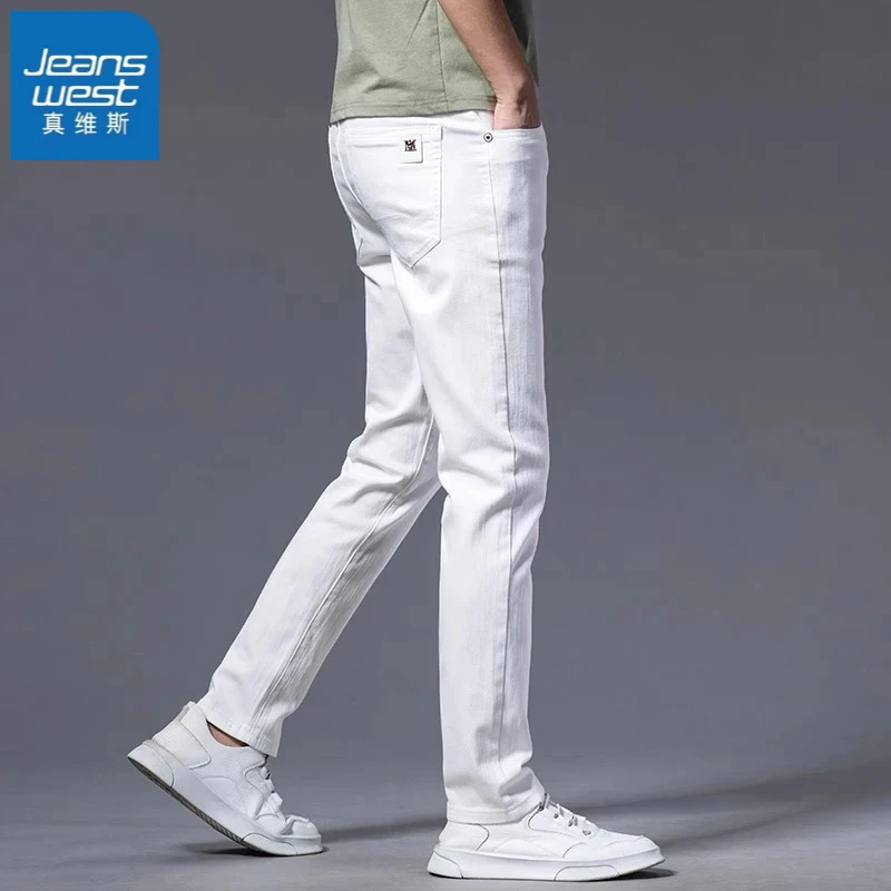 真维斯白色牛仔裤男士2025春秋新款潮牌修身直筒休闲百搭长裤子男