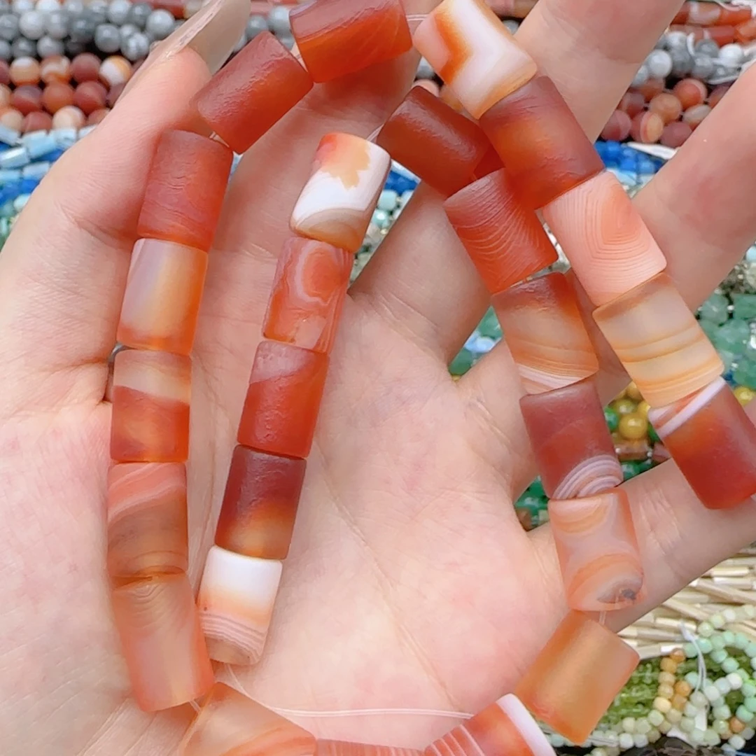 玛瑙/玉髓未镶嵌珠宝半成品橘皮老玛瑙管珠一条10×14
