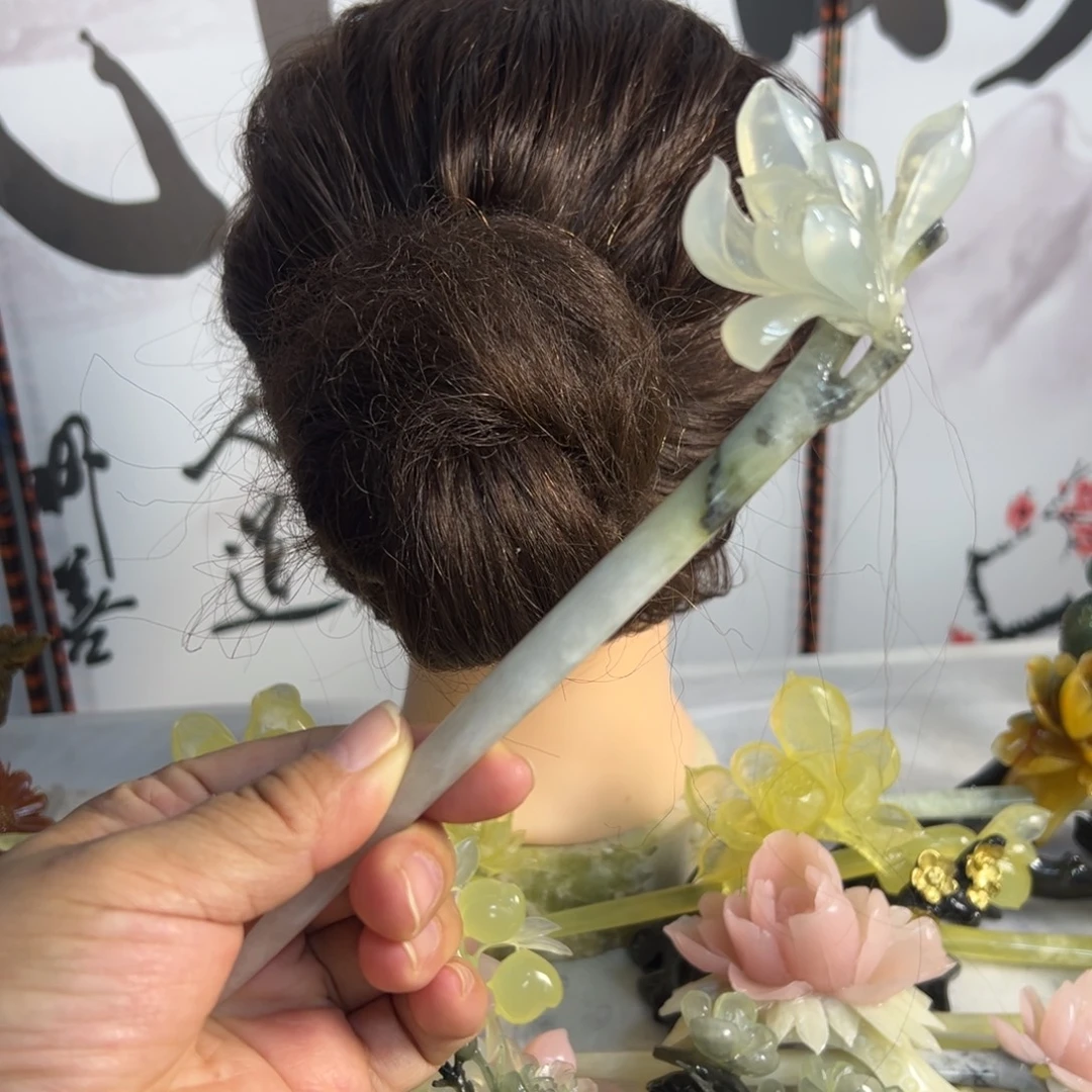 幽***兰定制蛇纹石玉毛货发饰
