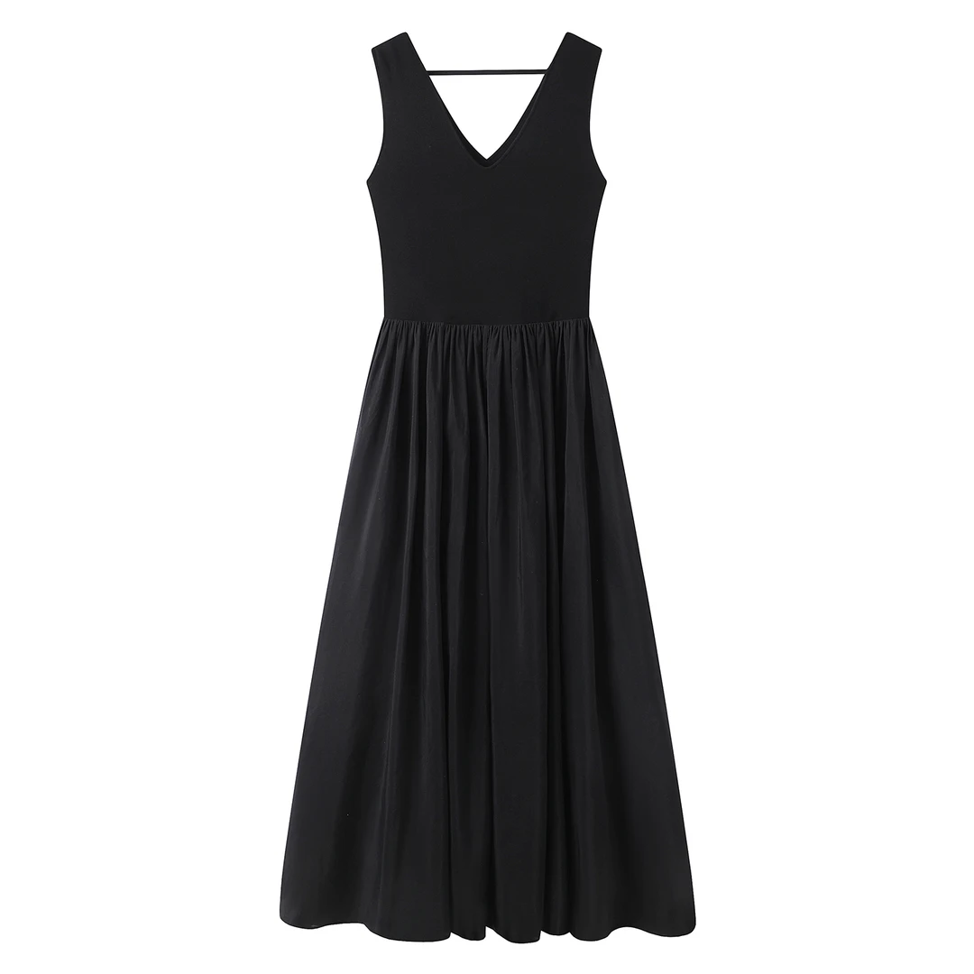 【艾家商场同款】2025秋季新款无袖针织拼接吊带显瘦连衣裙女9866