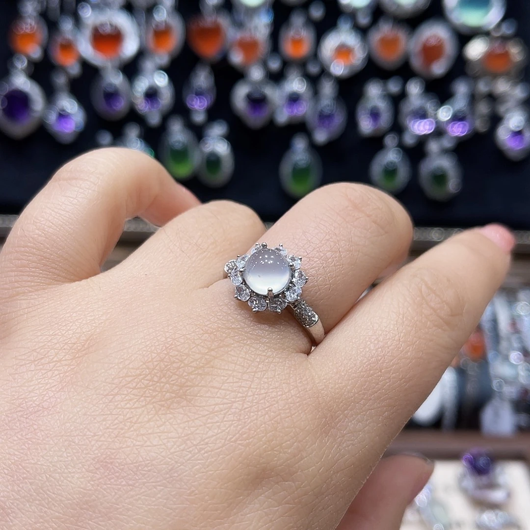 蛇纹石玉银S925镶嵌戒指