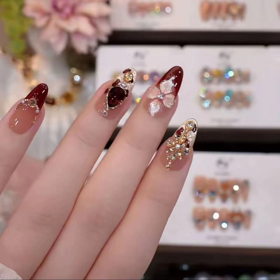 【红酒杯】纯手工穿戴甲猫眼美甲贴片可拆卸指甲贴片10片装