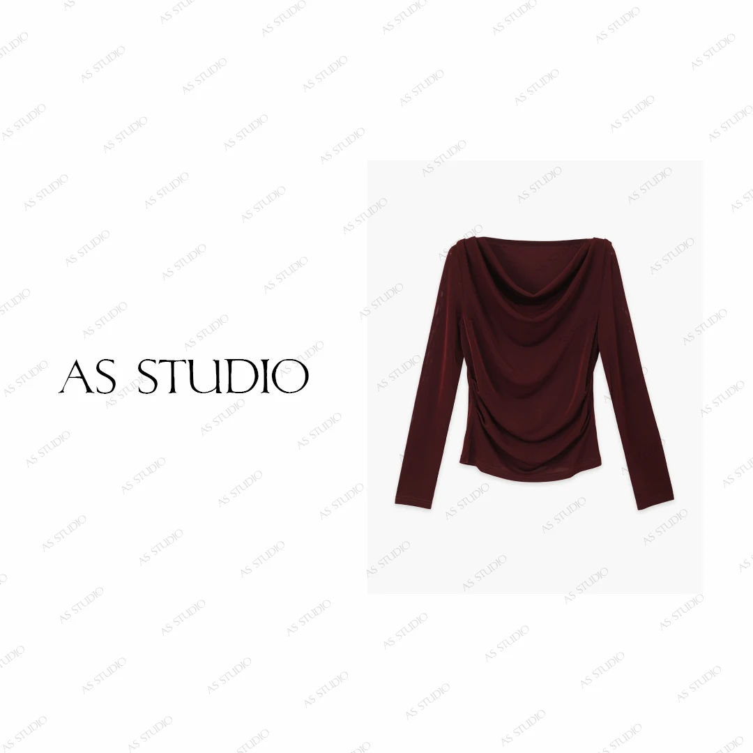 【AS荡秋千】铭顺新气质显瘦修身弹力醋酸捏褶百搭上衣AS25XZZ00116