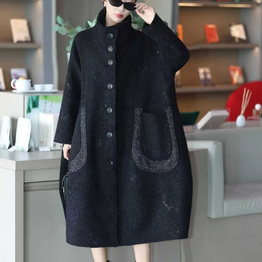 2508/秋冬阔版休闲时尚百搭长款外套大衣