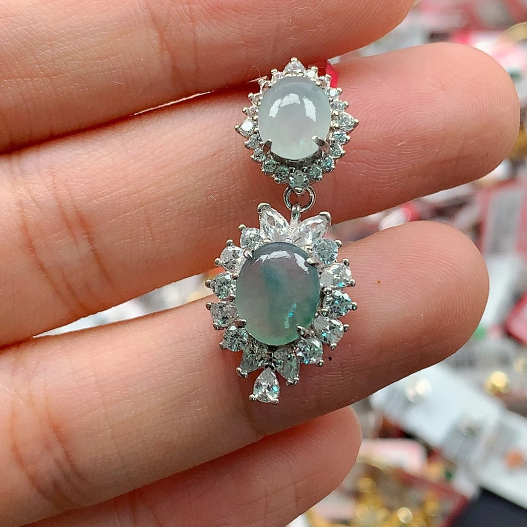 翡翠戒指银S925镶嵌天然翡翠吊坠