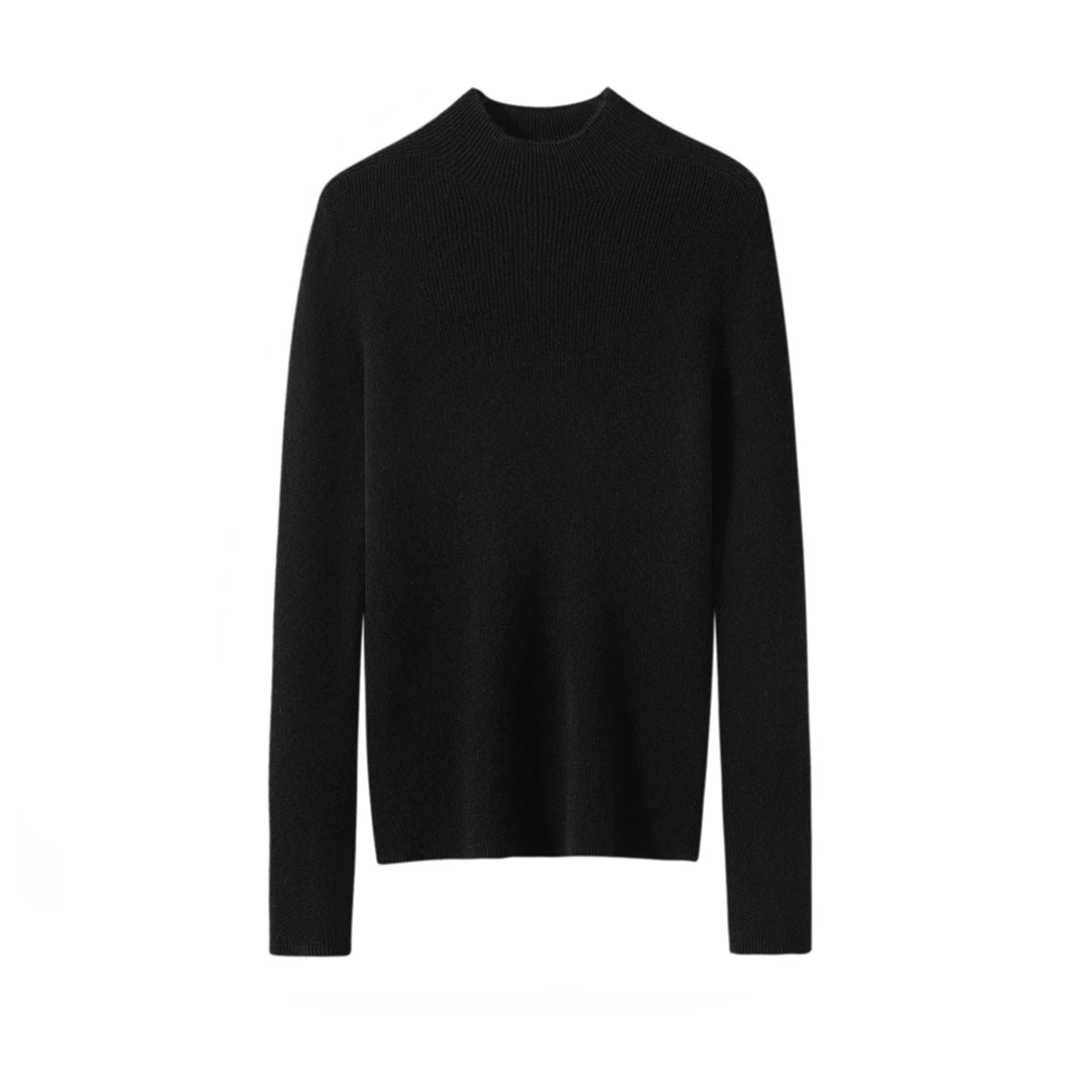 【一线成衣】100羊毛抽条半高领长袖针织内搭半高领气质修身打底衫