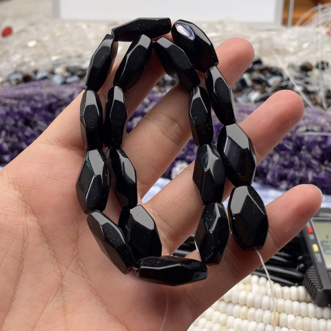 玛瑙/玉髓合金珠宝半成品一条装13*22mm黑玛瑙切面异形珠