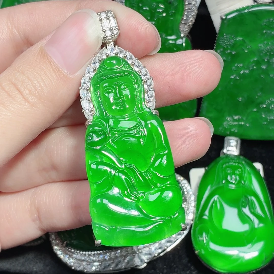 翡翠银S925镶嵌颈饰天然A货翡翠