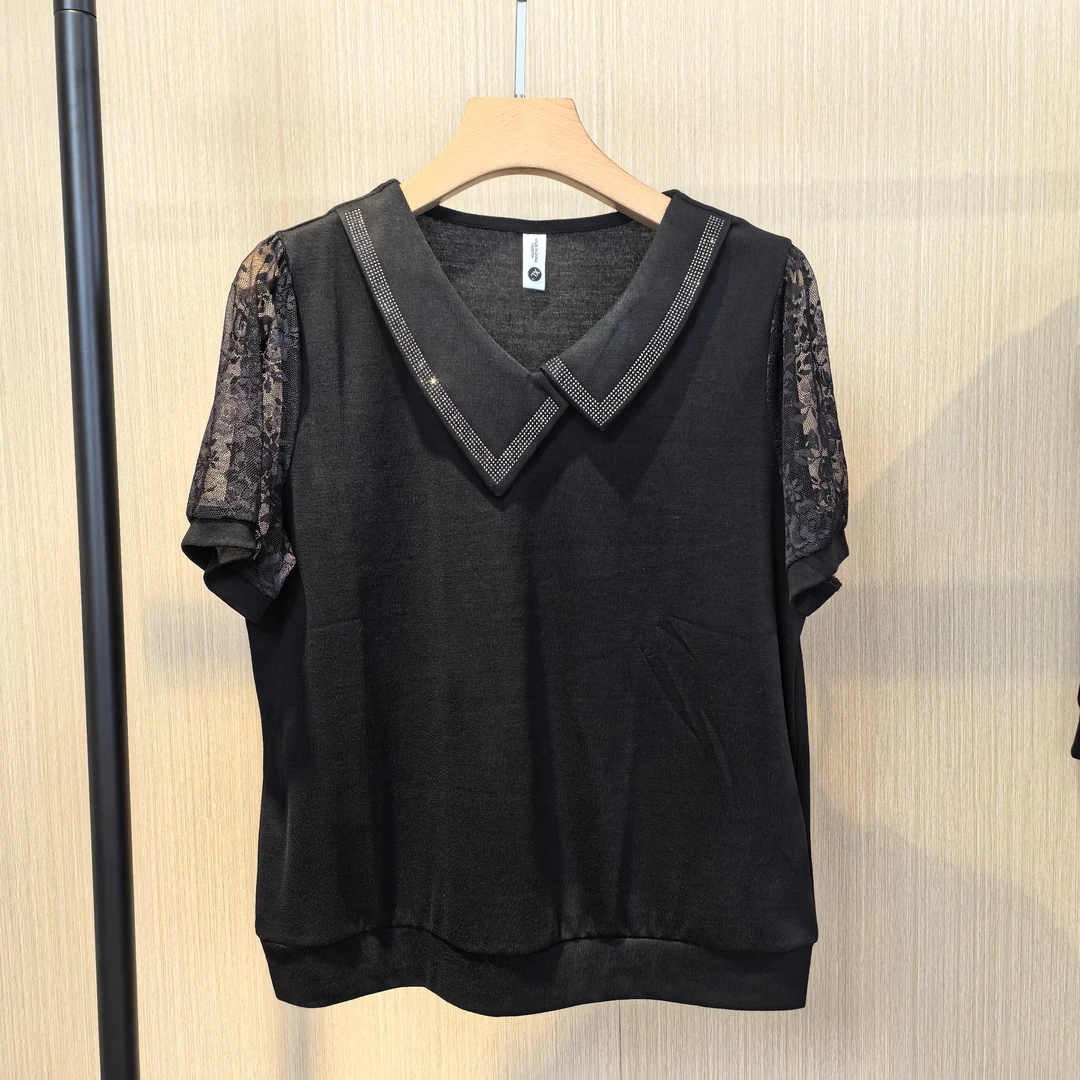 专柜品质时髦阔太太精致蕾丝拼接上衣2025年夏季新款通勤百搭小衫