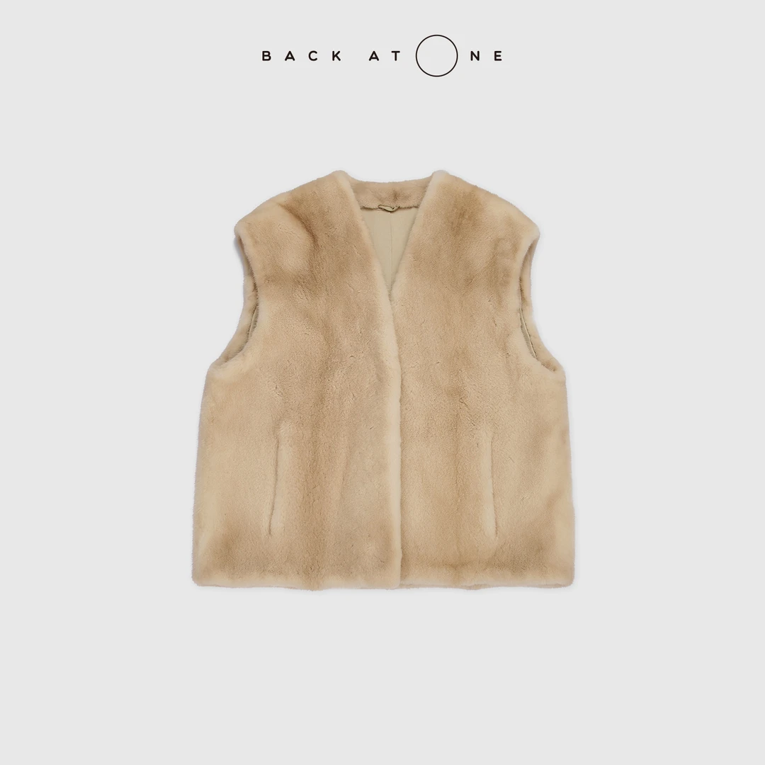 BACKATONE“冰雪奇缘”米黄水貂奢华温柔气质款马甲 BFF-1GE163N-K