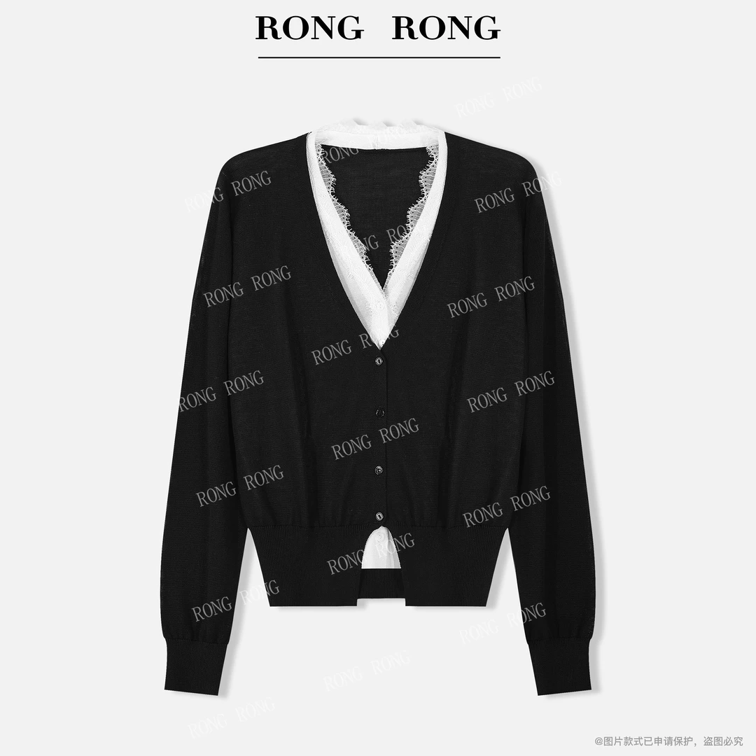 溶溶T【染墨半山】RONGRONG100莱赛尔蕾丝花边针织衫上衣C-C203002