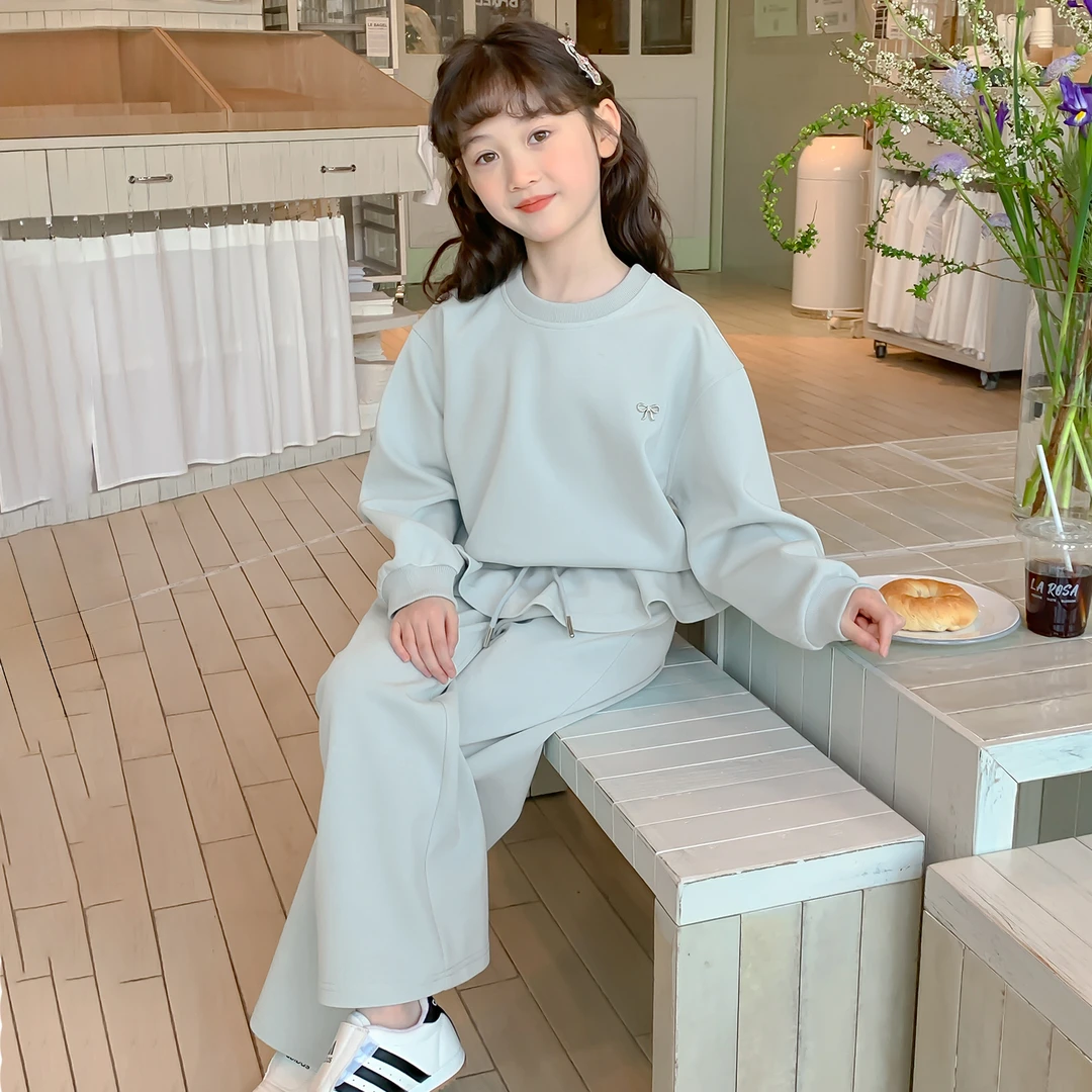 女童春季新款套装2025春季新款休闲风中大童纯色百搭款套装Q13124