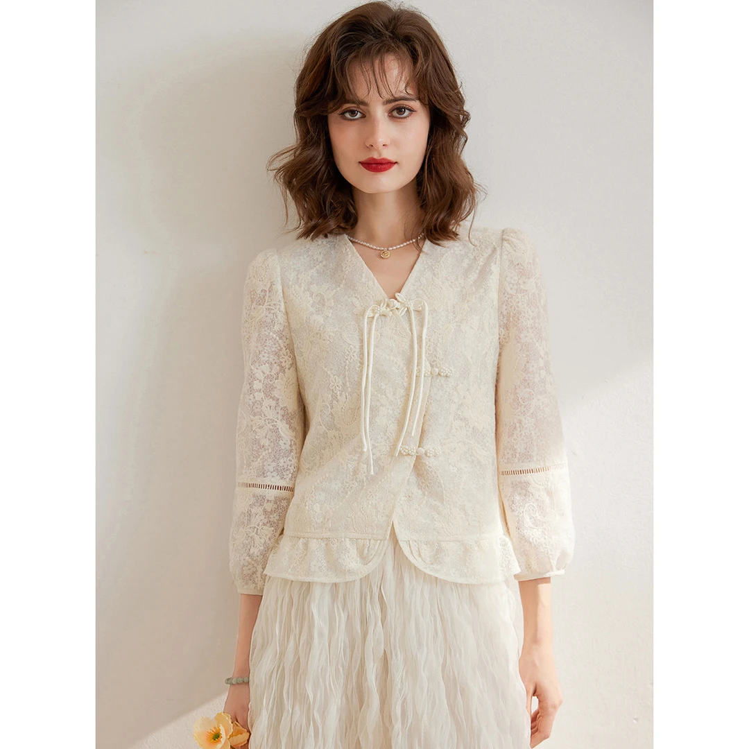 白鹿语春夏季新中式优雅盘扣国风外套HY20096