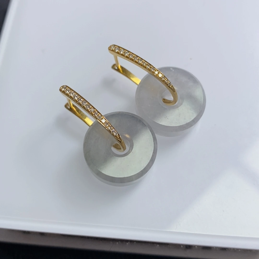 翡翠18K金镶嵌耳饰耳包➕路路通