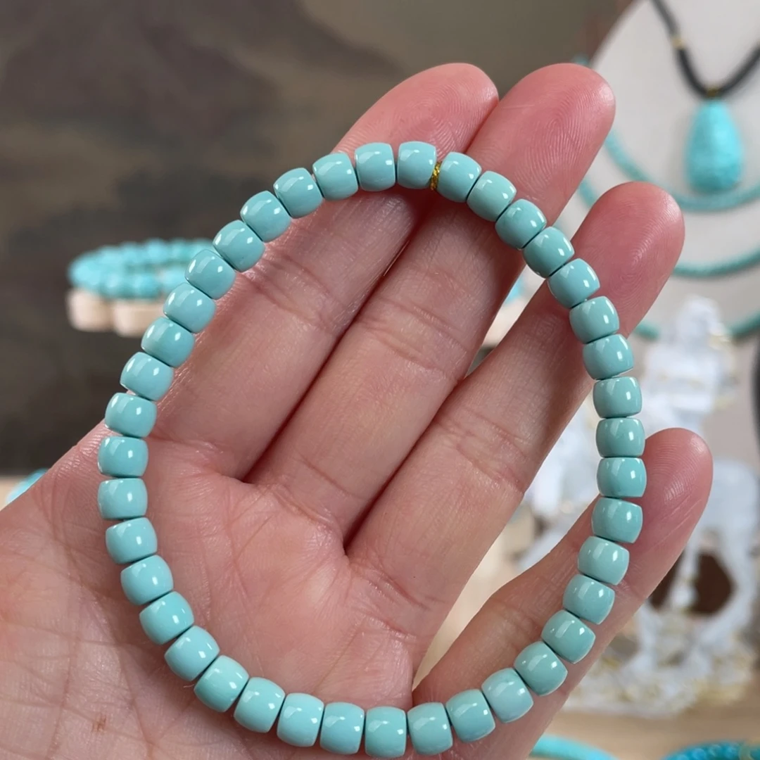 绿松石未镶嵌套链5.6精品直切手串