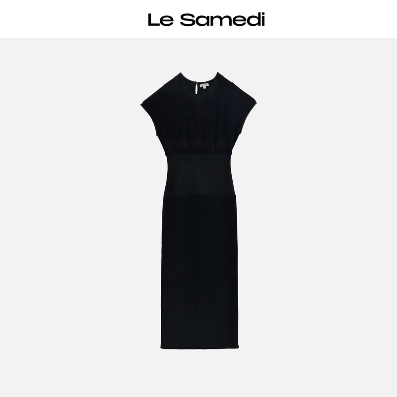 Le Samedi【都市夜宴】極简獨立 宽腰封收腰 醋酸针织小飞袖连衣裙