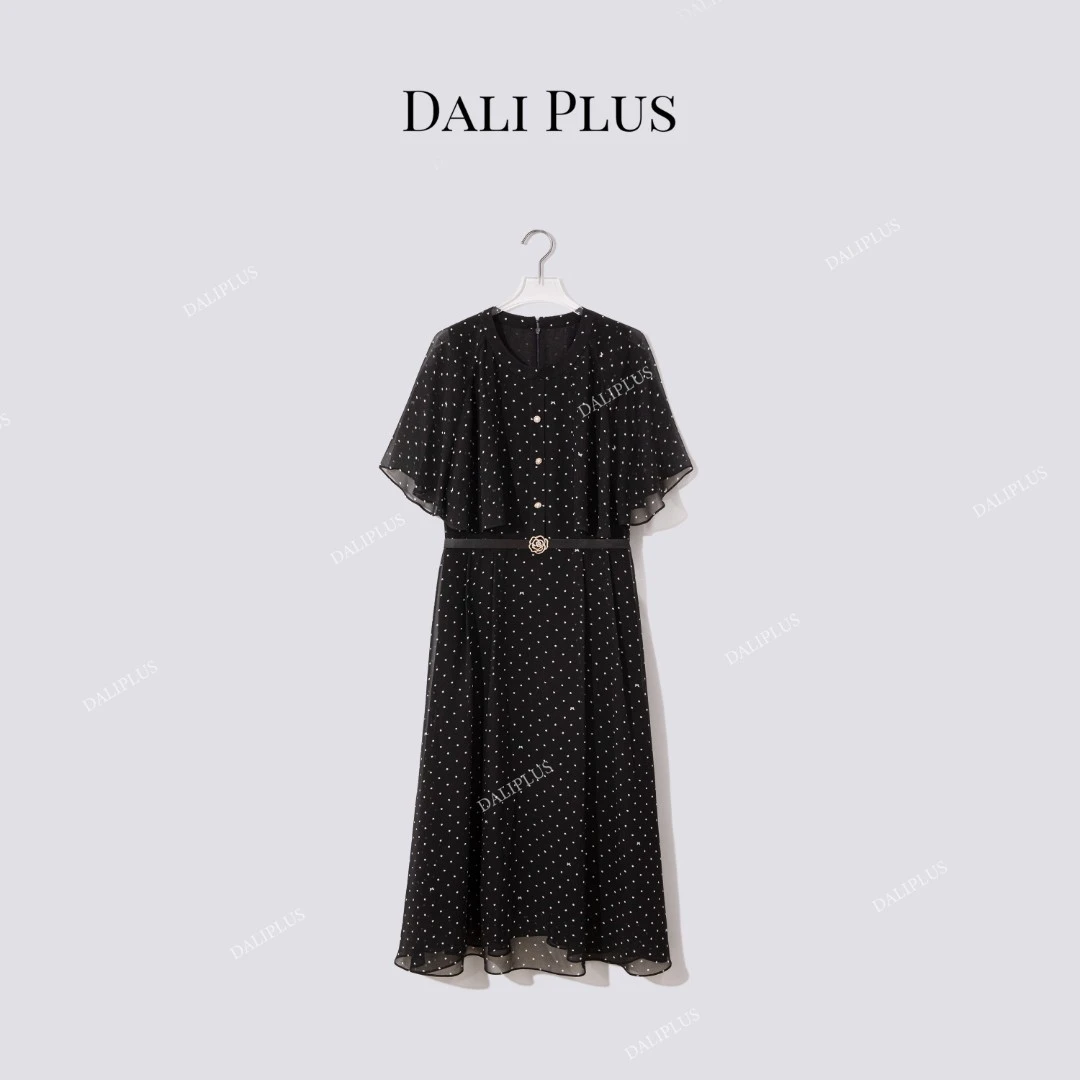 DALI PLUS“吸睛必备” 夏季气质优雅复古黑色波点长裙-D5ST1191