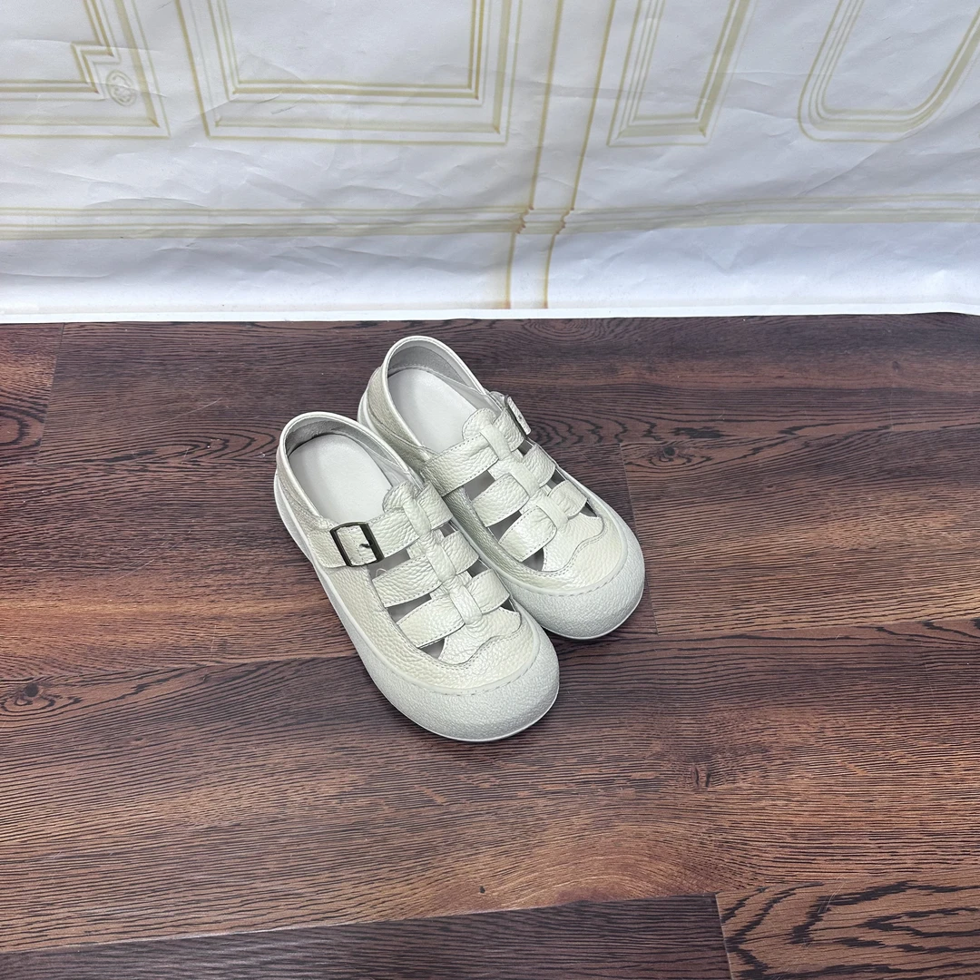 头层牛皮高端小众大头简约单鞋女防滑豆豆鞋平底单鞋