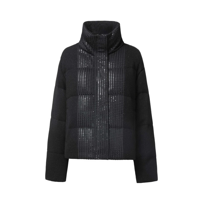 sdeer圣迪奥女装立领格子宽松鹅绒短款羽绒服S24483109