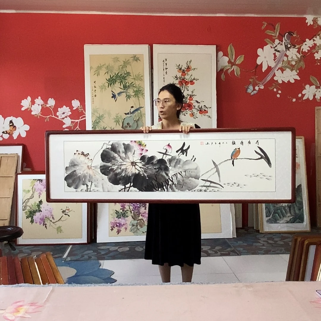 国画手写手绘带框包邮国画作品47✖️162