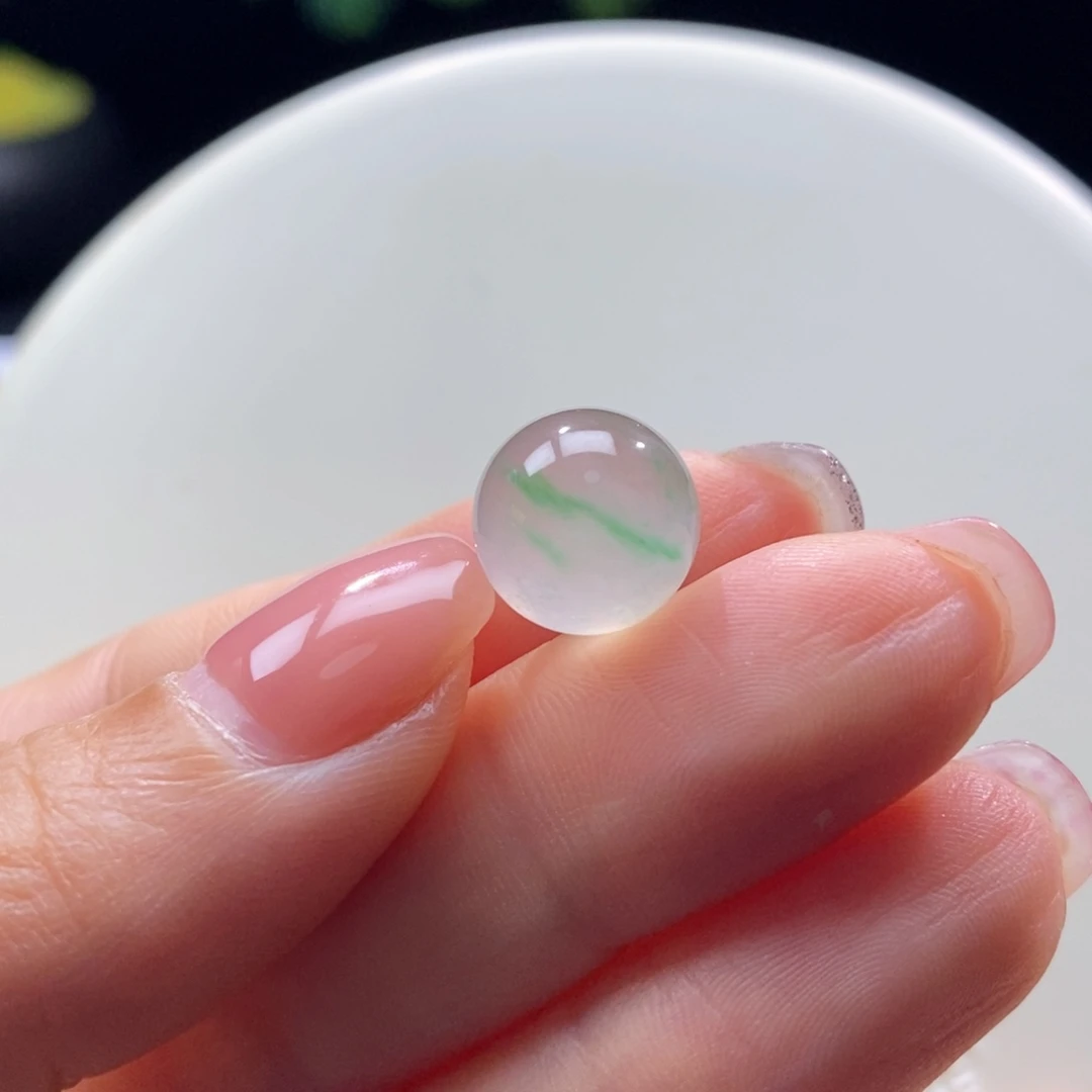 翡翠未镶嵌颈饰高冰茶飘金丝绿卡11.7mm