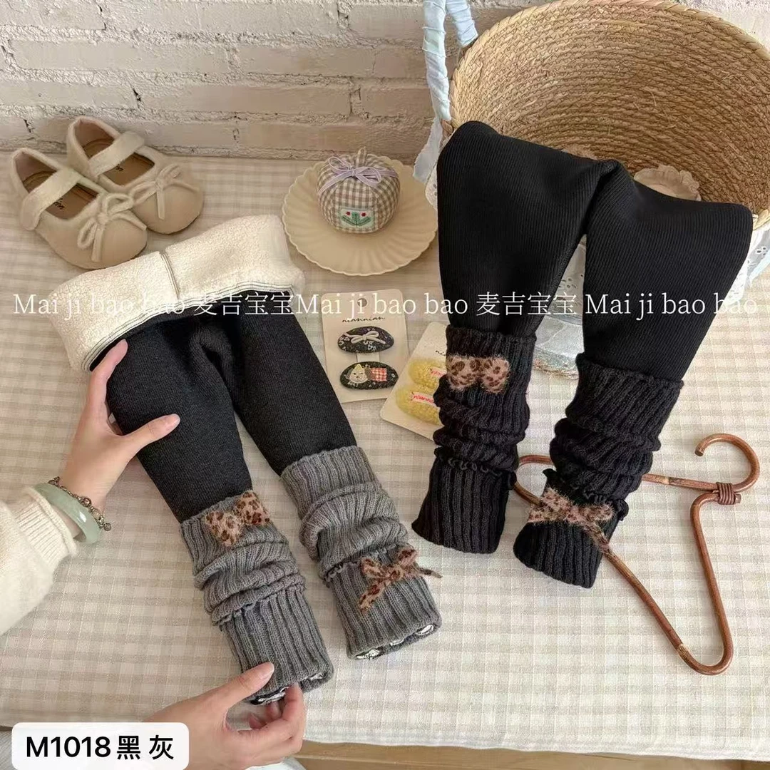 【新疆包邮】儿童加厚豹纹蝴蝶结打底裤P325