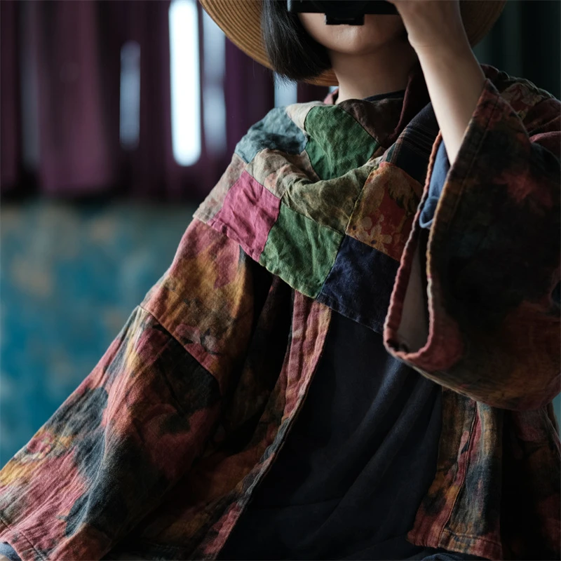 秋季新款落古泥复古文艺拼色花布方巾围巾头巾2100花拼