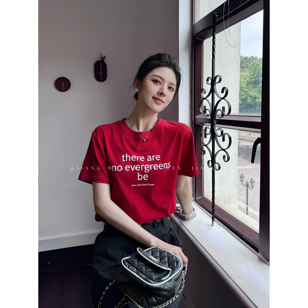 【字母TEE】甜酷风正肩字母小众印花短袖T恤