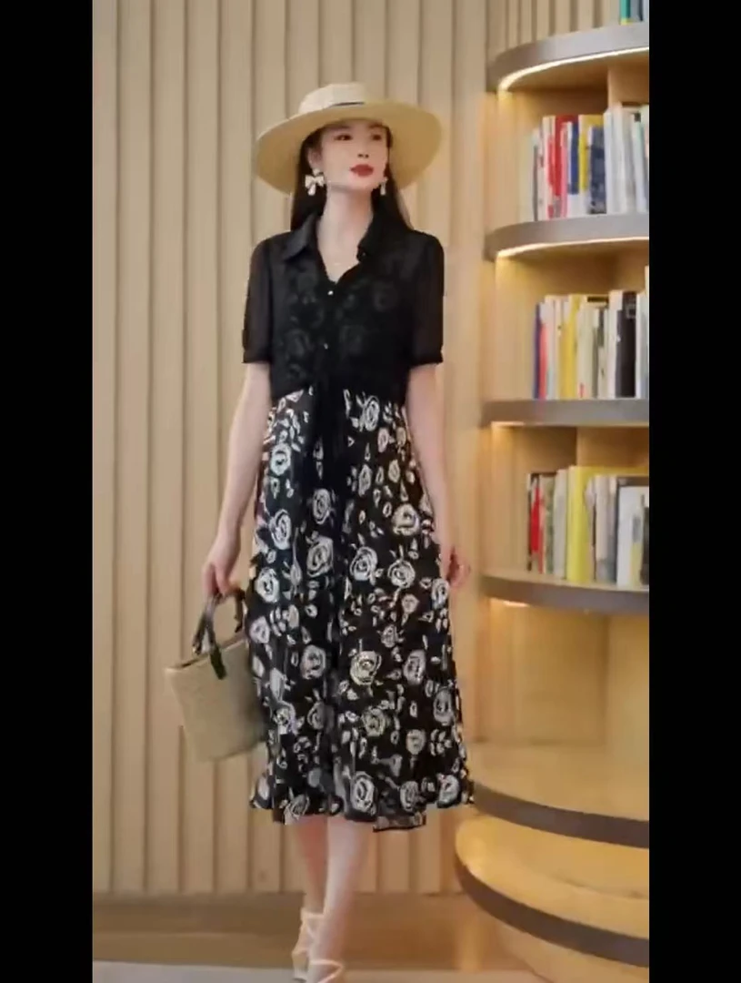 王姐专属-2025夏季欧货时尚百搭翻领外披两件套连衣裙【妍-168】