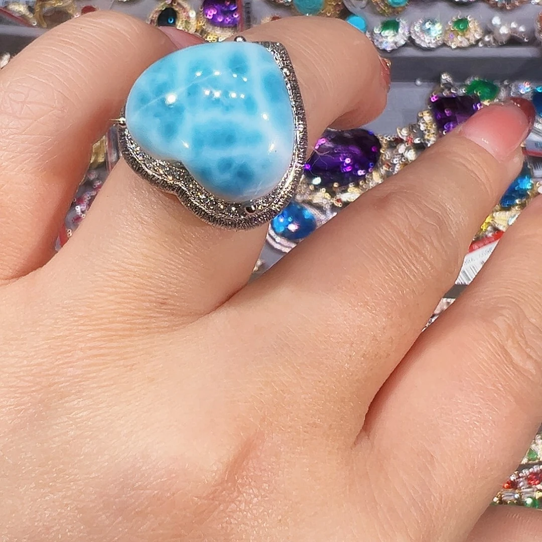 银S925镶嵌针钠钙石（海纹石）珠宝半成品