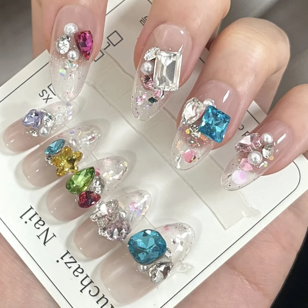 【糖果汽水】纯手工穿戴甲裸色冰透显白夏天满钻轻奢百搭新款甲片贴