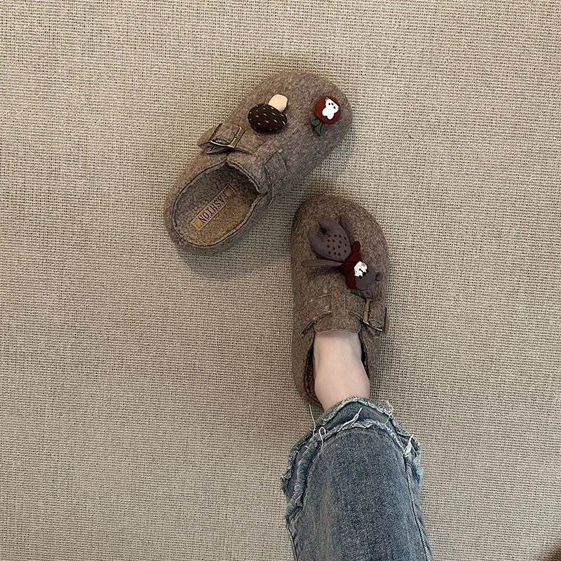 时尚百搭卡通可爱厚底勃肯鞋女外穿2025秋季毛毛包头拖鞋棉拖鞋潮