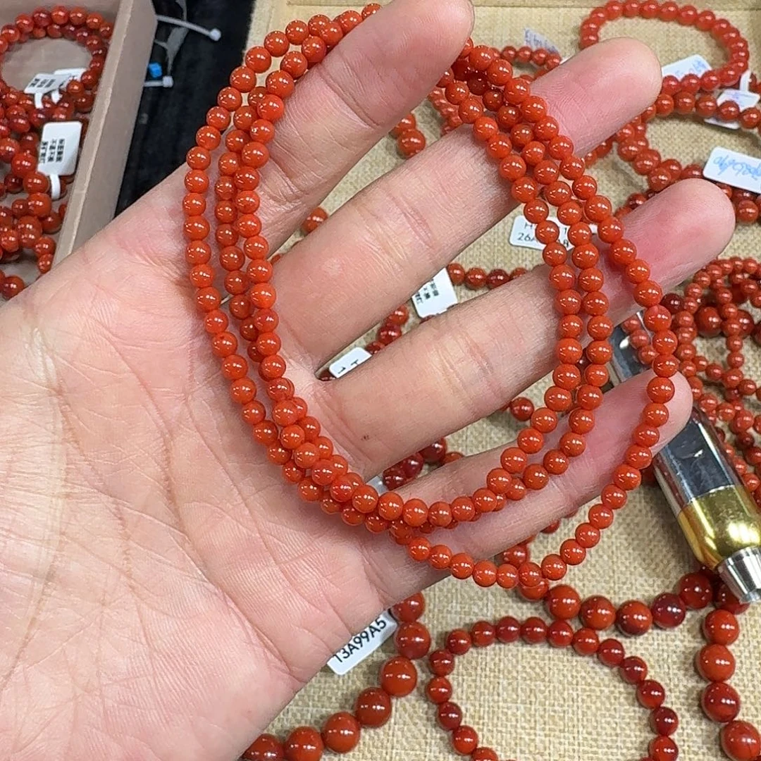南红玛瑙未镶嵌手链原矿南红项链4mm瓦西柿子红