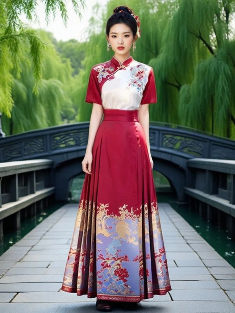 复古国风新中式绣花上衣马面裙套装2025夏季新款漂亮显瘦两件套女