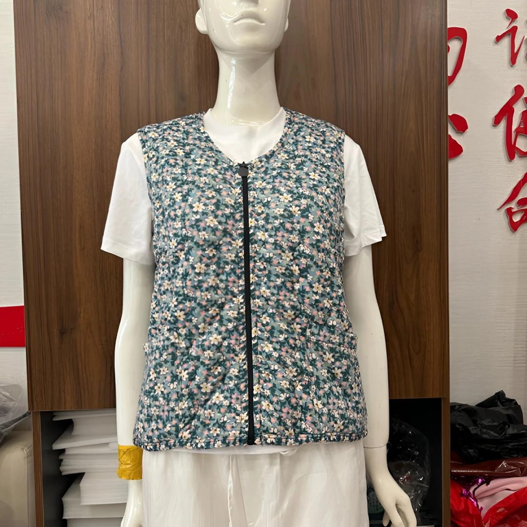 【三座楼乡绣】绿色碎花马甲厚款秋冬短款内搭外穿