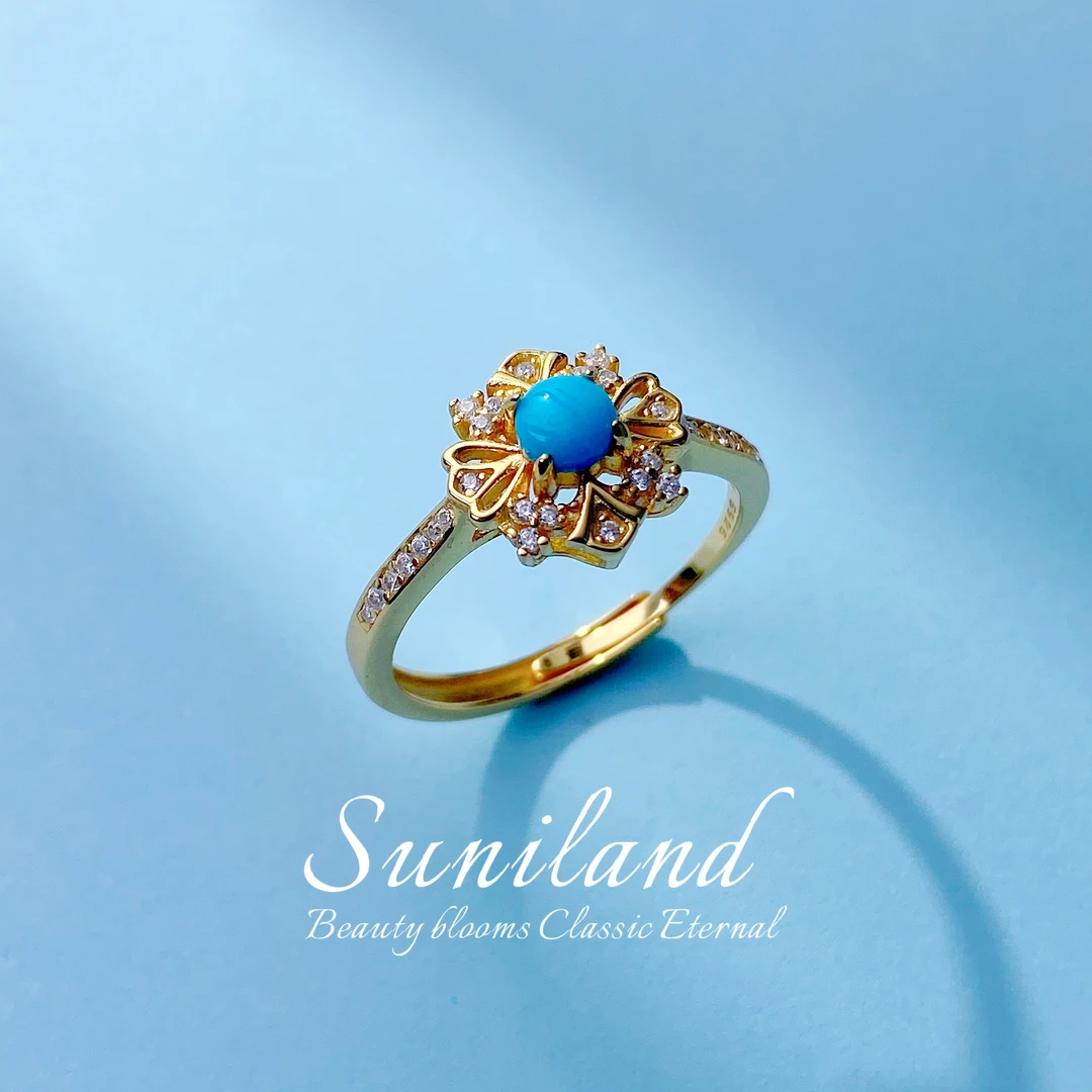 【绽花戒语】绿松石美松戒指轻奢时尚气质经典精致简约