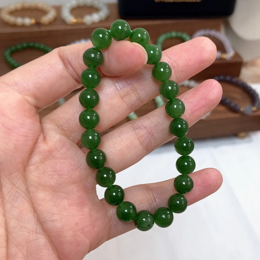 手链未镶嵌和田玉福利8mm碧玉有微瑕