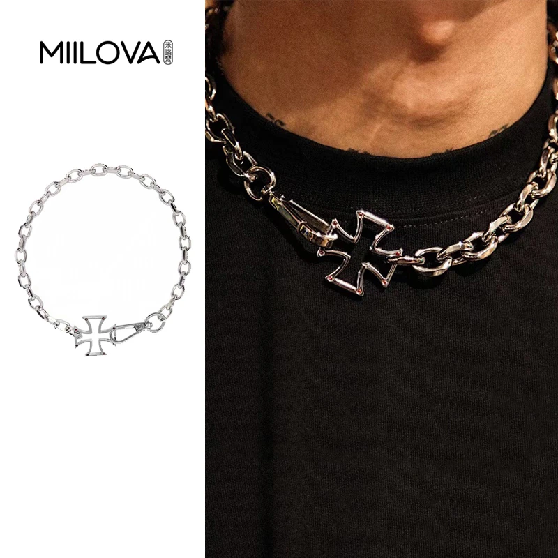 合金项链 镂空十字架颈链短款欧美嘻哈百搭个性小众潮男女古巴链