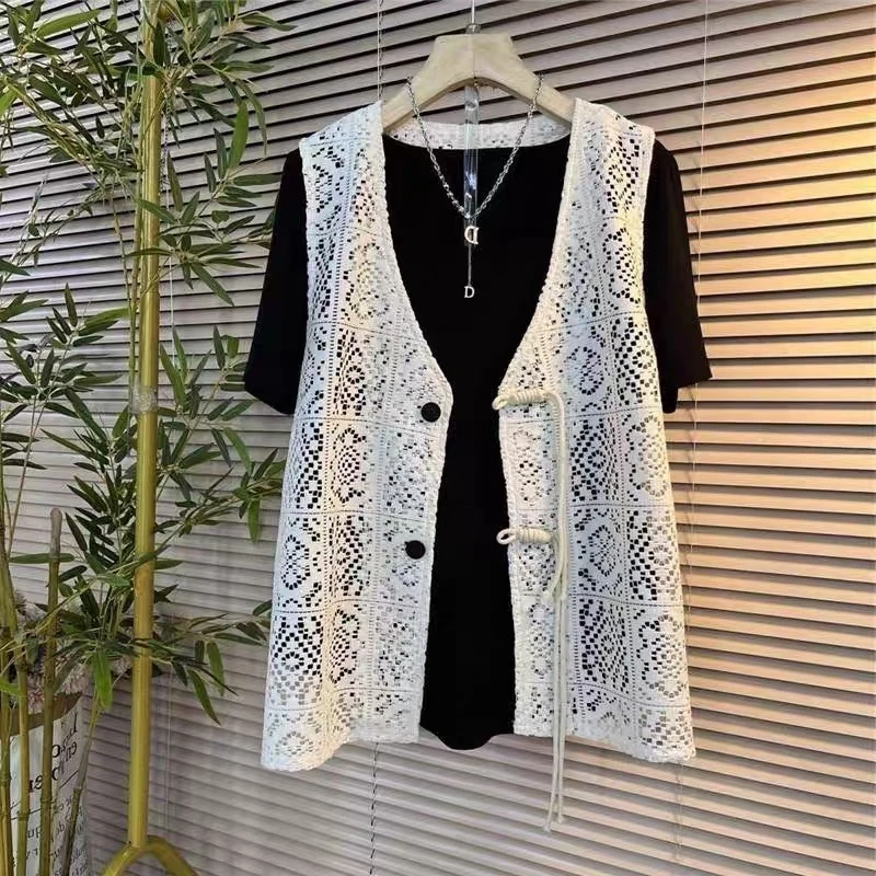 〖猫姐衣橱〗夏季新款波西米亚民族风镂空盘扣马甲2305