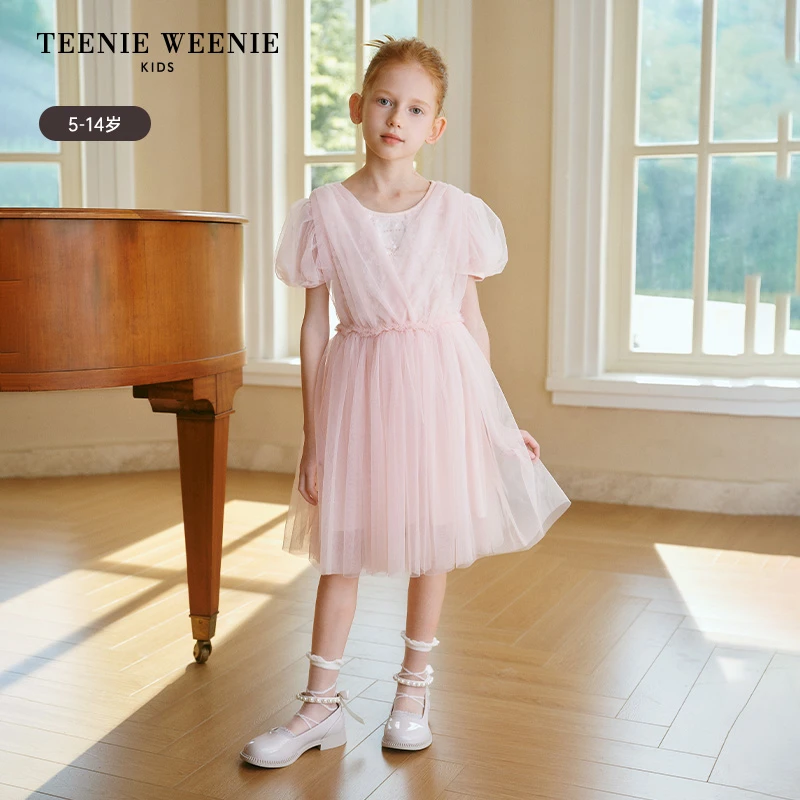 TeenieWeenie Kids小熊童装夏季亮片泡泡袖网纱连衣裙TKOW242657B