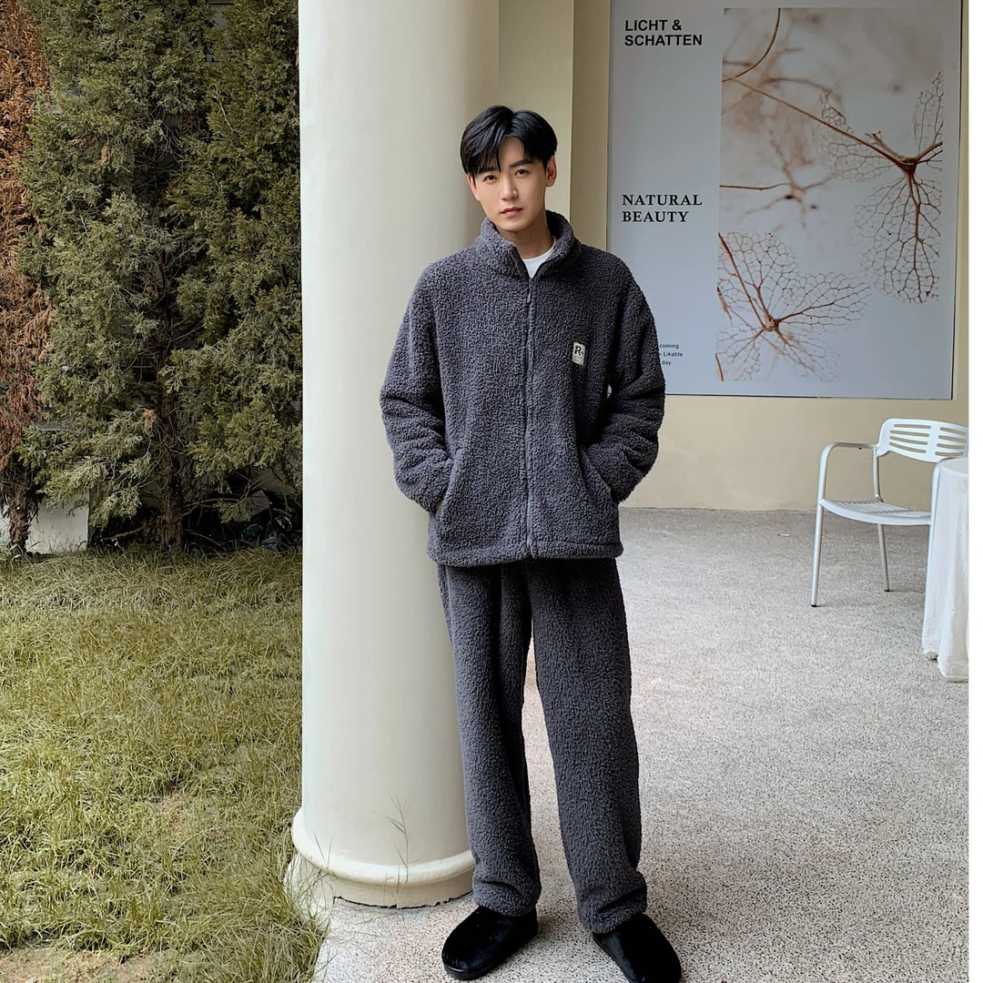 立领冬季长袖保暖睡衣家居服套装上衣百搭宽松家居服GH4843